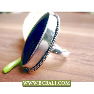 Finger Rings Alpaka Silver Bali with Black Stone